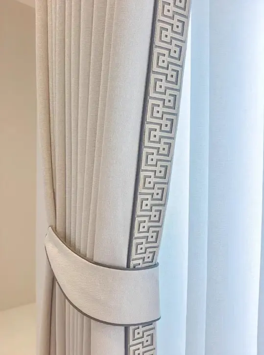 Natural Beige Linen Drapery in a Zen-inspired study, blending Minimalist function with Modern Chinese serenity.