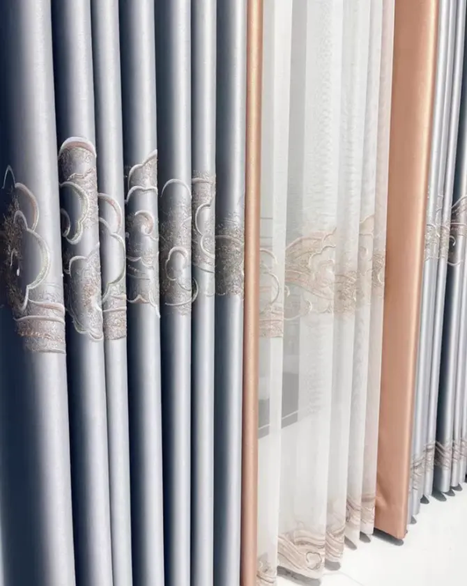 Light Grey Curtains adding a soft, elegant touch to a Minimalist scandinavian bedroom.