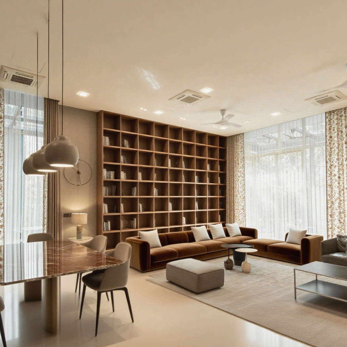 Luxury modern living room interior with stylish furniture, neutral tones, and curated decor – perfect for modern interior design inspiration.