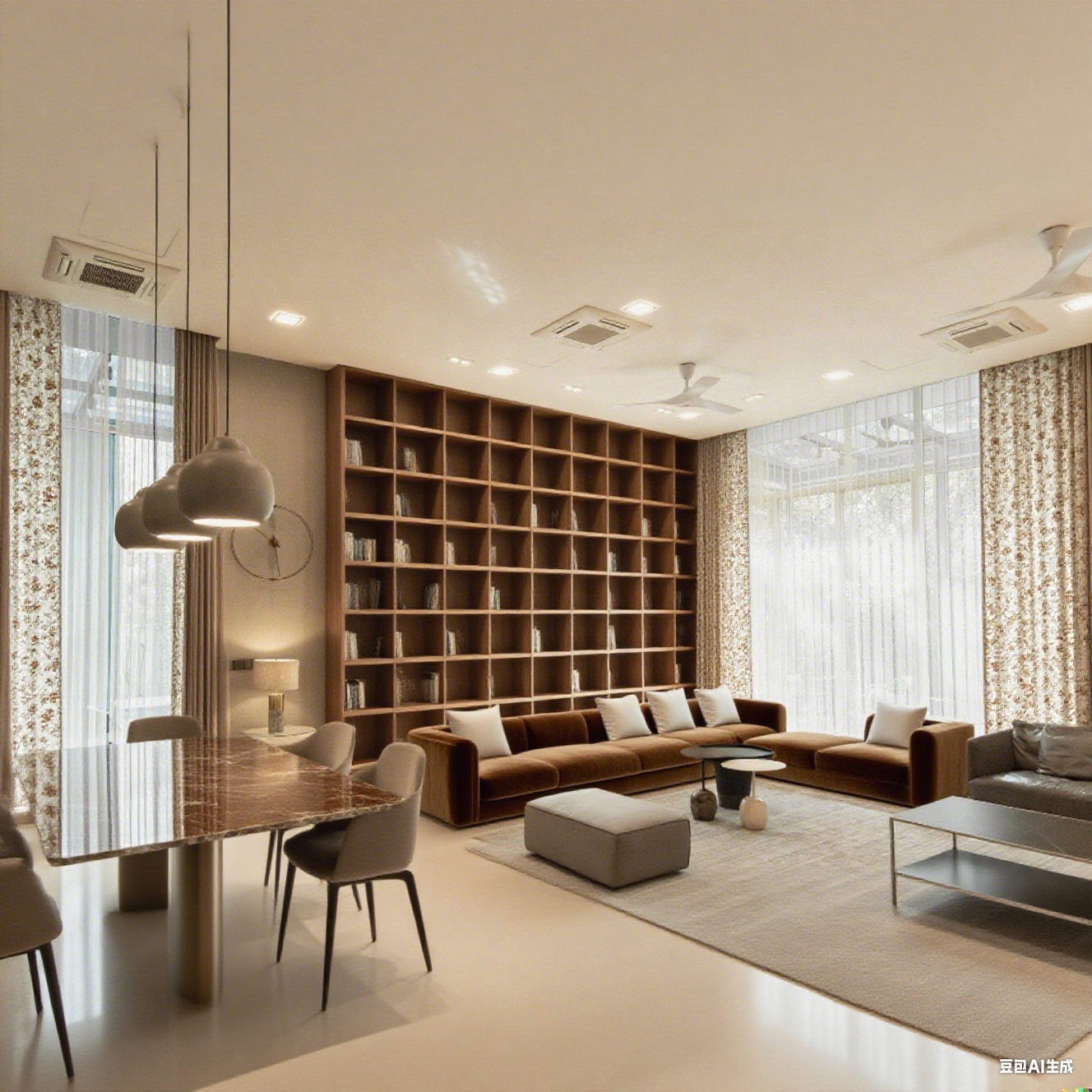 Luxury modern living room with ample natural light, stylish furniture, and curated decor – ideal for sheer curtain and modern interior design inspiration.