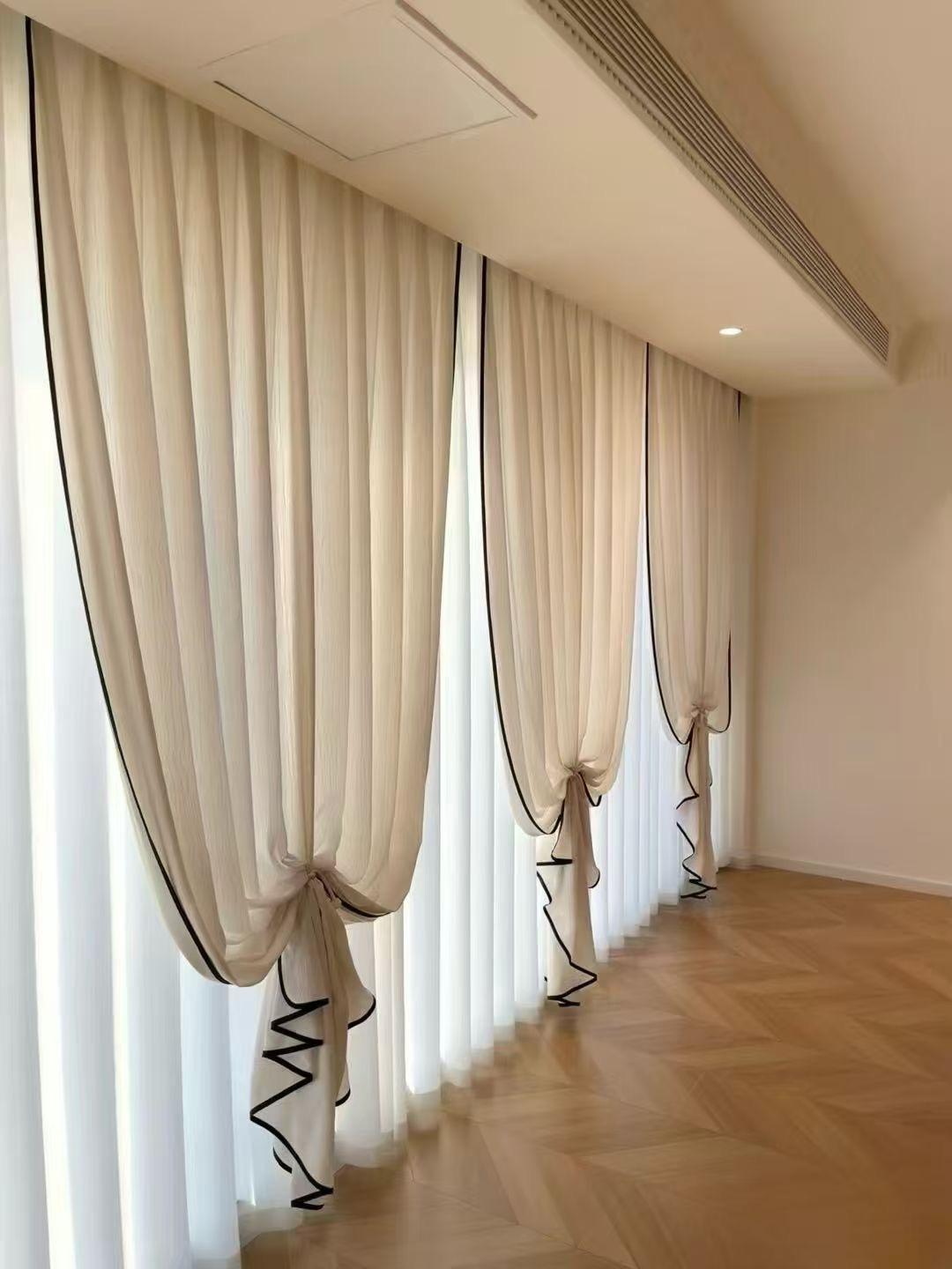 Designer Sheer Linen Curtains in a modern Chinese living room, allowing soft natural light.
