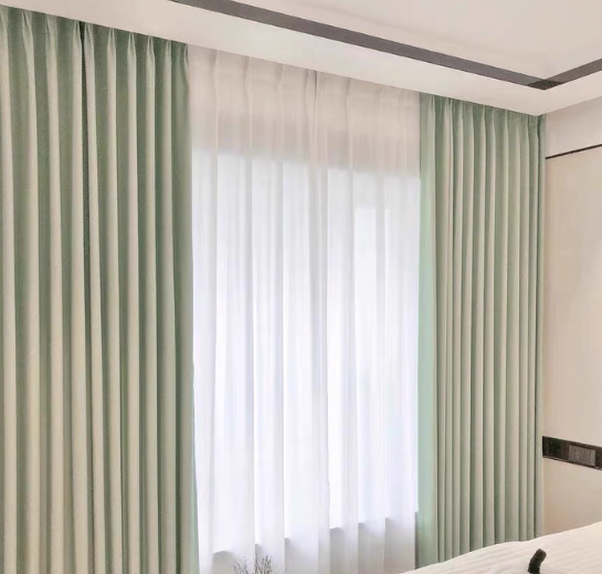 Green and white patterned sheer curtains, stylish window covering for fresh, natural home decor